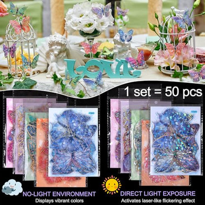 50 PCs Butterfly Wall Decor Cute Fairy Butterflies Wall Stickers 3D Butterflies for Birthday Cake Wedding Party Craft Room Decor Removable DIY Wall Decals sm- (Mixed)