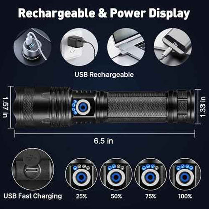 Rechargeable LED Flashlights High Lumens, 99,000 Lumens Super Bright Flashlights with 5 Modes, Waterproof Powerful Flash Light Multifunctional Flashlights for Home Emergencies Hiking£¨2 Pack£© (Black)