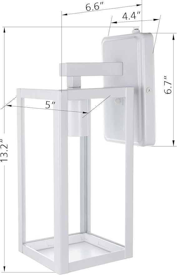 LIT-PaTH Dusk to Dawn Outdoor Wall Lantern, Wall Sconce as Porch Lighting Fixture, E26 Medium Base Max 60W, Anti-Rust Metal with Glass Shade, White, 1-Pack