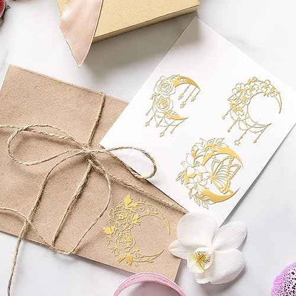 OLYCRAFT 9pcs 1.6x1.6 Inch Gold Metal Stickers Moon Butterfly Metal Stickers Self Adhesive Golden Sticker Mandala Flower Decals for Scrapbooks DIY Resin Crafts Phone Water Bottle Decor