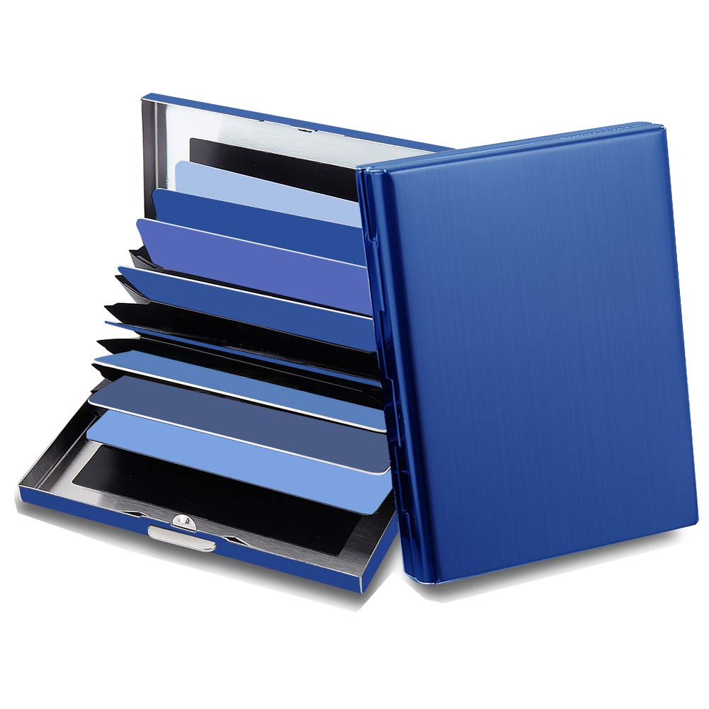 EASTNIGHTS RFID Credit Card Holder Protector Metal Credit Card Wallet Business Card Holder for Men Women Gift Box Package (Blue)
