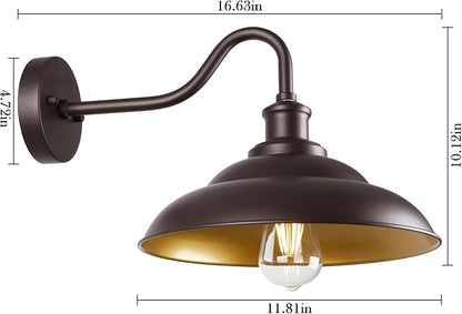 Gooseneck Barn Light - 12" Farmhouse Exterior Wall Mount Sconce, Industrial Black & Oil Rubbed Bronze, 3 Pack - Outdoor & Indoor Use