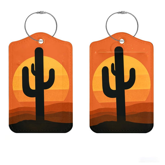 Cinco de Mayo Cactus Luggage Tags 2 Pcs, Desert Sunset Travel Tags for Suitcases, Mexican Fiesta Bag Tags Name ID Identifiers, Suitcase Tags, 2.83x4.53 Inch