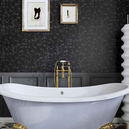 CRE8TIVE Black Wallpaper Peel and Stick Textured Embossed Silk Wallpaper 12"x80" Self Adhesive Black Contact Paper for Cabinets Waterproof Vinyl Roll Branch Leaf Removable Wall Paper for Bathroom Wall