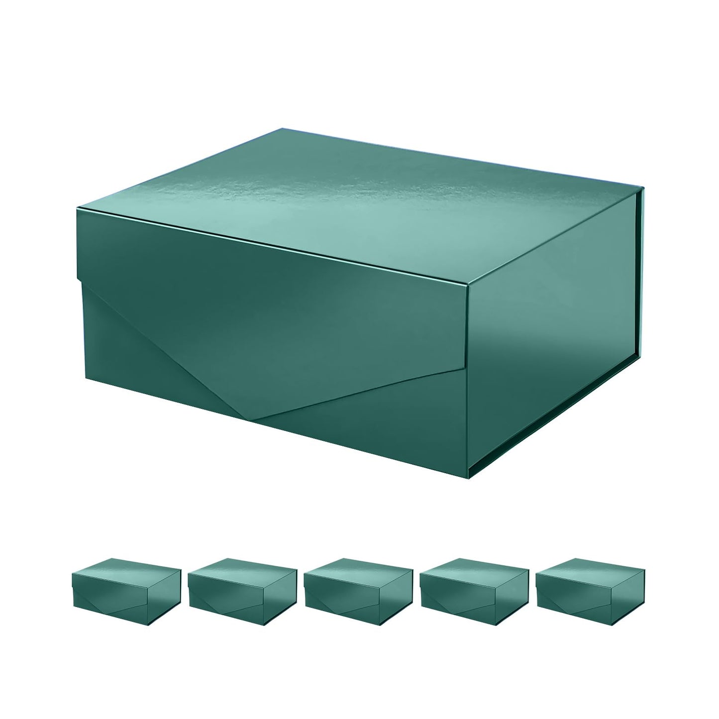 PACKHOME 6 Gift Boxes 9x6.5x3.8 Inches, Rectangle Collapsible Boxes with Magnetic Lids for Xmas Gift Packaging (Glossy Dark Green)
