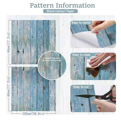 Blue Distressed Wood Wallpaper Vintage 17.3"x78.8" Blue Wood Wallpapers Rustic Wood Grain Contact Paper Peel and Stick Wallpaper Wood Plank Film Self Adhesive Removable Wall Paper Shiplap for Cabinets