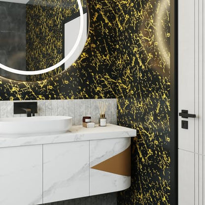 LACHEERY Luxury Black and Gold Wallpaper Peel and Stick Modern Marble Wallpaper for Walls Countertops Waterproof Contact Paper Black Marble Countertop Peel and Stick Removable Wall Paper 15.8"x80"
