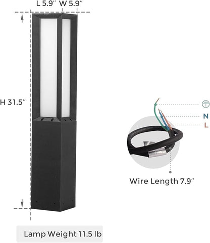 Landscape Path Light, Stainless Steel 8W 800LM Luxury LED Lighting, 32 Inches Modern Outdoor Bollard Lighting for Lawn, Patio, Courtyard and Driveway Decoration