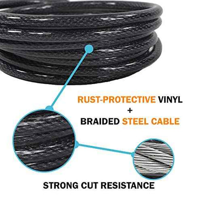 Lumintrail 10mm Heavy-Duty Security Cable, Vinyl Coated Braided Steel with Sealed Looped Ends (4', 7', 10', 15', or 30') (10-FT)