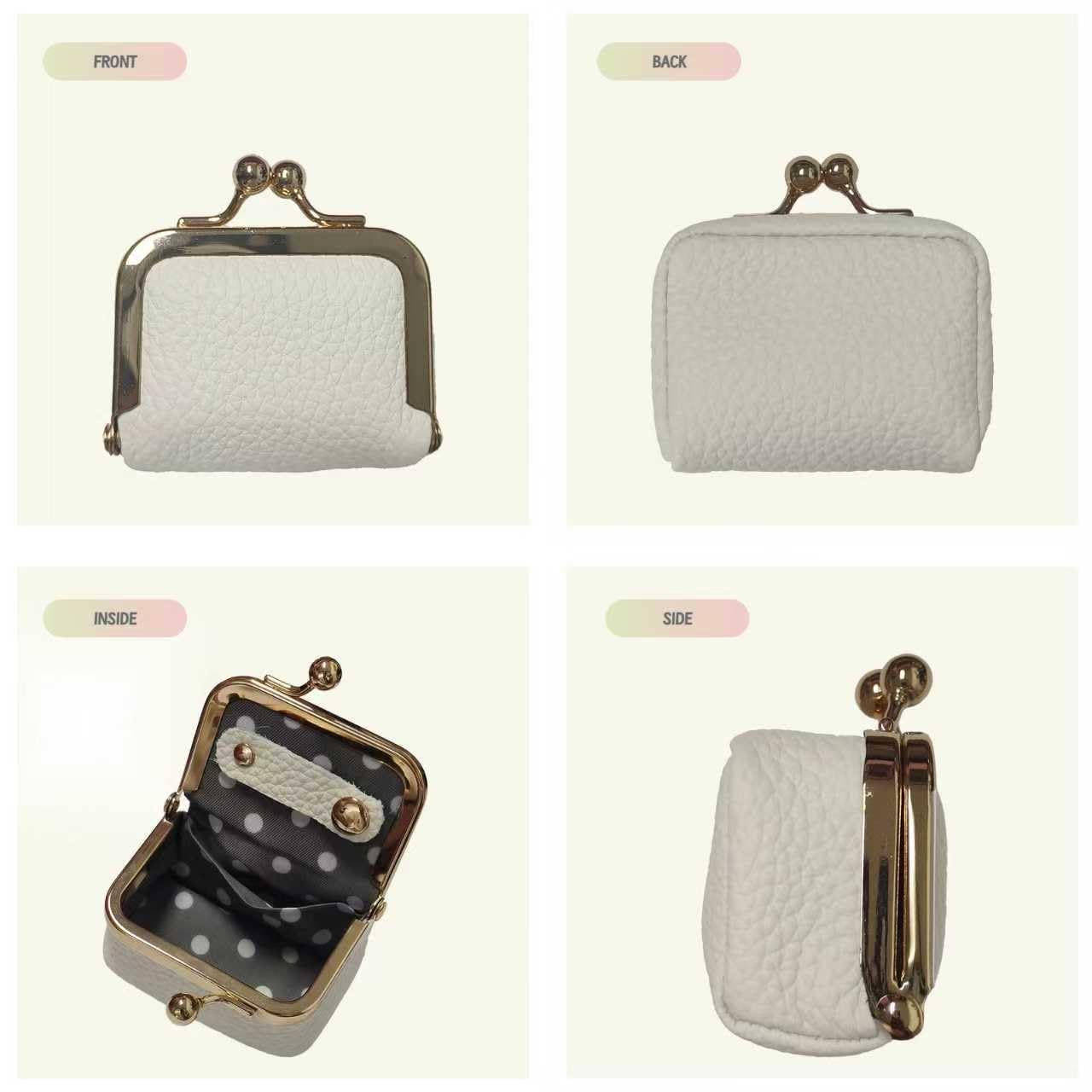 WGO&MJC Genuine Leather Mini Travel Jewelry Box - with Kiss Lock & Coin Purse - for Necklace, Ring, Earrings, Bracelet - Includes Velvet Pouch - Great Gift for Women & Girls (White)