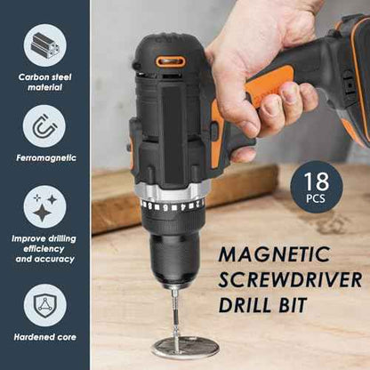 18 Pcs Magnetic Screwdriver Drill Bit Set, Impact-Resistant and Anti Slip Bits, Carbon Steel Impact Driver Screwdriver Bit for Screws Electric Drill (25/50/65/70/75/90/100/120/150mm)