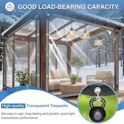 Clear Tarps Heavy Duty Waterproof 8x8ft Clear Tarp with Grommets and Reinforced Edges 14Mil Thickened Tear Resistant Clear Vinyl Plastic Tarp for Outdoor Patio Chicken Coop Greenhouse Plant