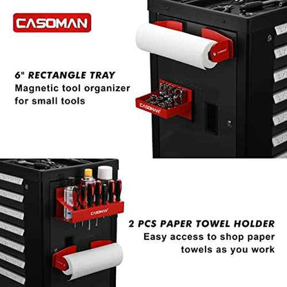 CASOMAN 4PCS Red Magnetic Toolbox Shelf, Tray, Paper Towel Holder, Variety of Use, Durable, Magnets Any Metal Surface
