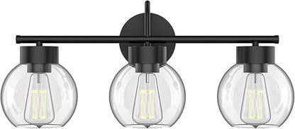 EAPUDUN 3 Lights Vanity Light Fixtures Over Mirror, Matte Black Farmhouse Bathroom Light Fixtures with Clear Glass Shades,Industrial Wall Light Fixture for Bathroom Over Mirror WLA1435-MBK