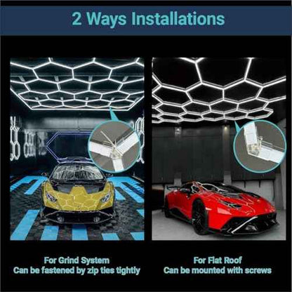 LED Hexagon Garage Light: 5 Honeycomb 24 Packs 6500K 21120LM Super Bright Car Detailing Garage Ceiling LED Shop Light for Warehouse Workshop Gym Basement Car Care Wash Room Hex Lights