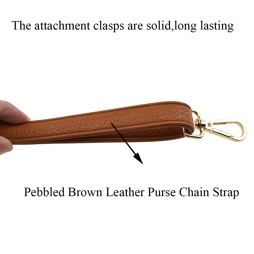 HAHIYO Adjustable Pebbled Brown Leather Purse Chain Strap Length 31.5-55.1 Inch Gold Hardware for Shoulder Cross Body Sling Purse Replacement Comfortable 0.71 Inch Wide 4.7mm Extra Thick 1 Pack