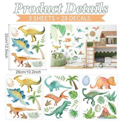 Wall Decals for Kids Room - Self Adhesive Removable Dino Palm Tree Wall Stickers, Jungle Nursery Bedroom Playroom Classroom Decor, Easy Peel & Stick Boys/Girls Home Art