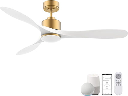 cumilo 52" Smart Ceiling Fans with Lights Remote,Quiet DC Motor,Dimmable,Gold and White Outdoor Indoor Ceiling Fan,Control with Voice Alexa App, for Modern Bedroom Patios