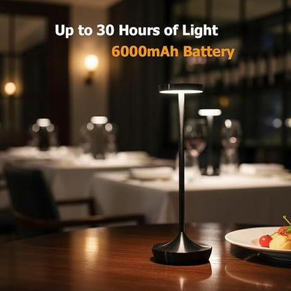 Cordless Table Lamp Rechargeable - 6000mAh LED Battery Operated Table Light - Portable Touch Dimmable Outdoor Waterproof Table Lamps for Patio Restaurant Dining (Black)