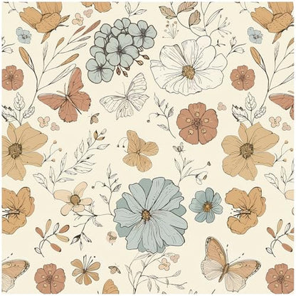 Beige Floral Wallpaper Peel and Stick Wallpaper Boho 17.3"¡¿78.8" Colourful Flower Butterfly Removable Self Adhesive Wall Paper for Bedroom Floral Contact Paper for Cabinets Mural Decor