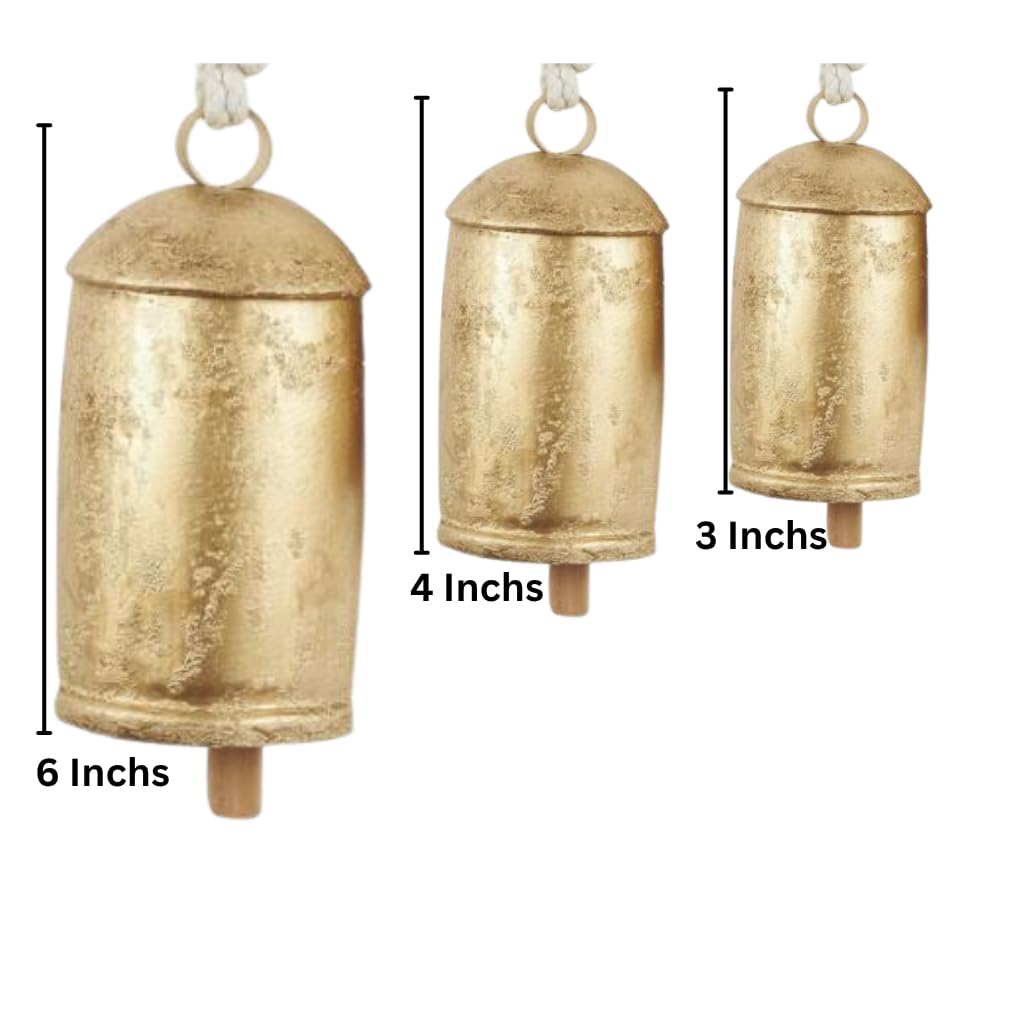 Set of 3 Large Giant Harmony Rustic Gold Christmas Bells for Decoration Perfect for Cow Bell, Door Hanging, Staircase, Wall Decorative Bells