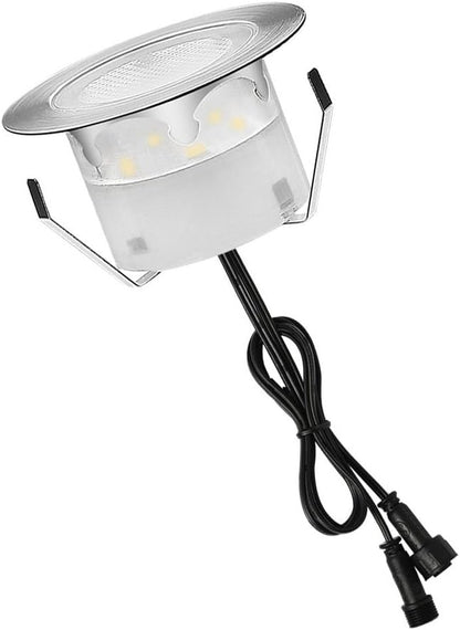 1 Pack Led Deck Lights Outdoor Waterproof Low Voltage Stainless Steel 1W Outdoor Yard Garden Decoration Lamps Landscape Pathway Patio Step Stairs LED In-ground Lights Silver Border(Warm White)