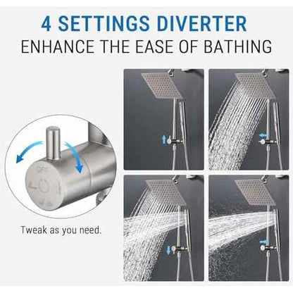 G-Promise All Metal Shower Diverter with Low Holder, Extended 13.5 Inch, 3-Way Diverter Valve with Pause Mode for Handheld and Fixed Shower Heads ? 4-Setting Replacement Part (Brushed Nickel)