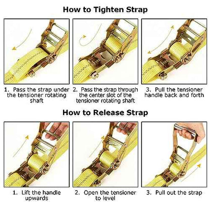 4 Pack 2 Inch Ratchet Straps Heavy Duty 27ft Tie Down Straps Ratchet with Double J Hook, 10000 LBS Break Strength, Cargo Ratchet Strap for Moving, Truck, Trailers, Motorcycles, Kayaks, Car Roof