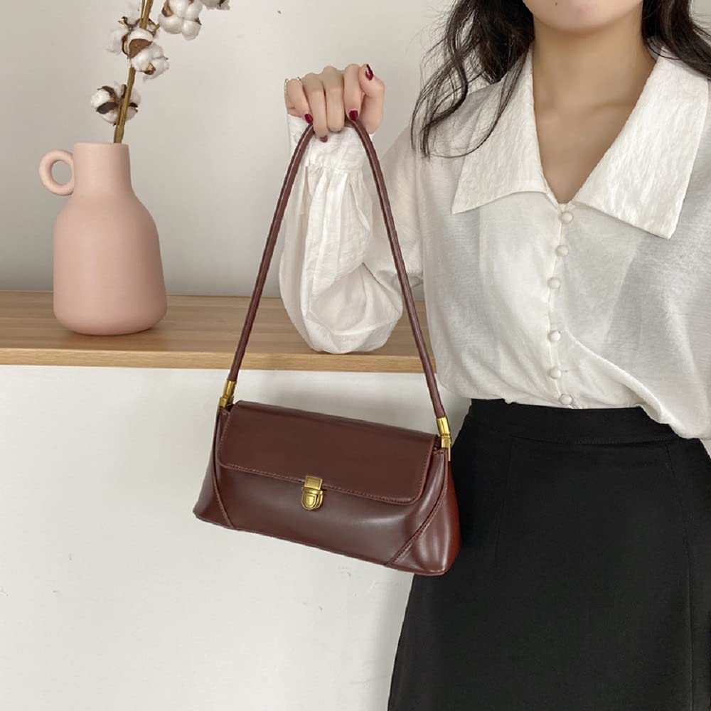 Small Clutch Shoulder Bag for Women Leather Mini Tote Handbag Purse with Buckle Closure (coffee)