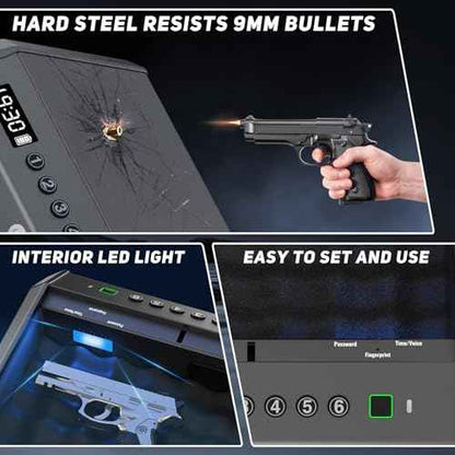 Biometric Gun Safe for Pistols Handgun Safe with Fingerprint Digital PIN Key Gun Lock Box Storage for Home Bedroom Bedside Nightstand and Car, 3-Ways unlock with Emergency Power Supply