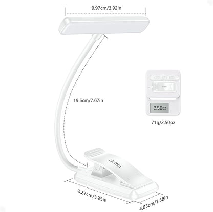 Gritin 19 LED Rechargeable Book Light for Reading in Bed with Memory Function- Eye Caring 3 Color Temperatures,Stepless Dimming Brightness,80 Hrs Runtime Clip on Light for Book Lovers-White