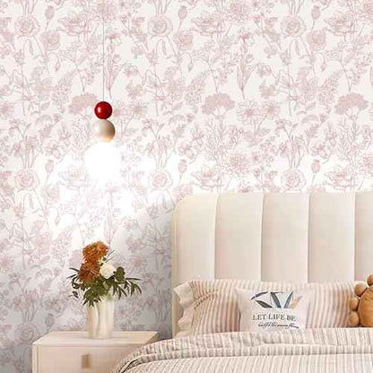 Peel and Stick Wallpaper Pink Floral Wall Paper Pink and White Contact Paper Removable Waterproof Flowers Wallpaper for Bedroom Bathroom Cabinets Vinyl 17.3" x 78.7"