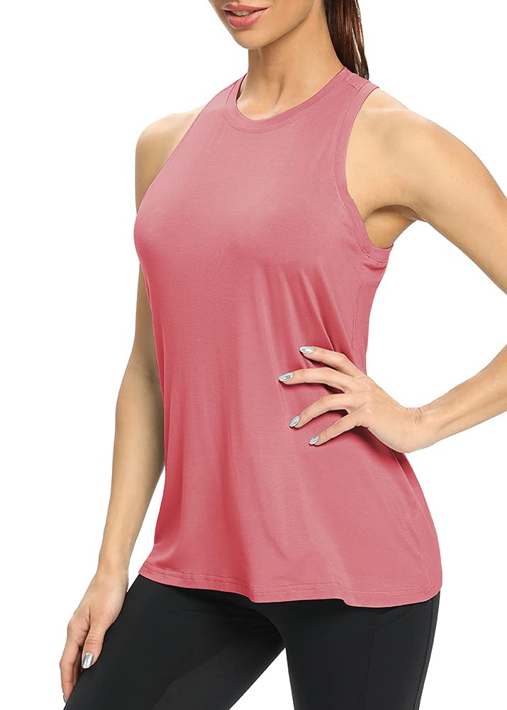 Mippo Workout Shirts for Women Loose Fit Long Tank Tops Yoga Gym Shirts Athletic Wear Workout Top Tennis Active Tops Rose L