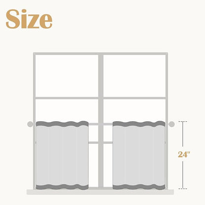 jinchan Striped Linen Kitchen Curtains 24 Inches Length Tier Curtains Farmhouse Modern Cafe Style Small Window Treatments Airy Light Filtering Rod Pocket for Living Room Bathroom 2 Panels Beige