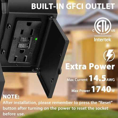Porch Lights with GFCI Outlet, Dusk to Dawn Motion Sensor Outdoor Lights with E26 Sockets & Glass Shades, Waterproof Anti-Rust Sconce Light, Outside Wall Lamps for House, Black