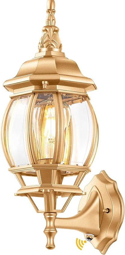 VIANIS Outdoor Wall Sconce, Exterior Porch Light Wall Mount, Gold Dusk to Dawn Outdoor Lighting Lantern for Coach, Modern Outside Garage Lighting Fixtures for House, Waterproof Outdoor Wall Lamp