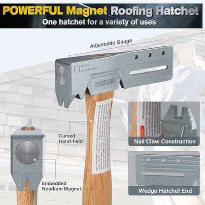 Magnetic Roofing Hatchet with Nail Claw & Sliding Gauge ? Durable Roofing Hammer Tool for Repairs and Installation
