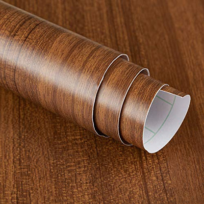 JSEVEM 16"¡¿118" Walnut Wood Wallpaper Peel and Stick Faux Brown Walnut Wood Grain Contact Paper Self Adhesive Wood Wallpaper Vinyl Wrap Furniture Sticker for Kitchen Countertops Cabinets Table Desk