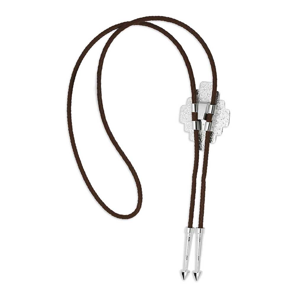 Montana Silversmiths Western Lifestyle Braided Leather Cord Silver Finished Arrow Pointed Tips Southwestern Style Bolo Tie (Santa Fe Turquoise)