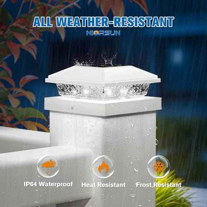 NIORSUN Solar Post Lights Outdoor, Fence Post Solar Lights Cool White, Waterproof, Garden Patio Fence Deck Decor, 4x4 Posts Cap Wood Vinyl, 5x5 Vinyl, White 6 Pack