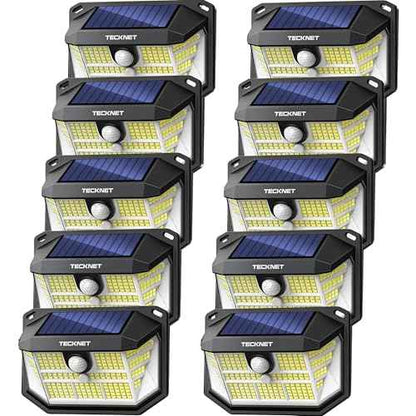 TECKNET 231 LED Solar Motion Lights Outdoor Waterproof, 10 Pack 300¡Æ Angle & 3 Lighting Modes PIR Motion Sensor Security Solar Wall Lights IP65 for Fence Front Door Yard Deck Garden Garage