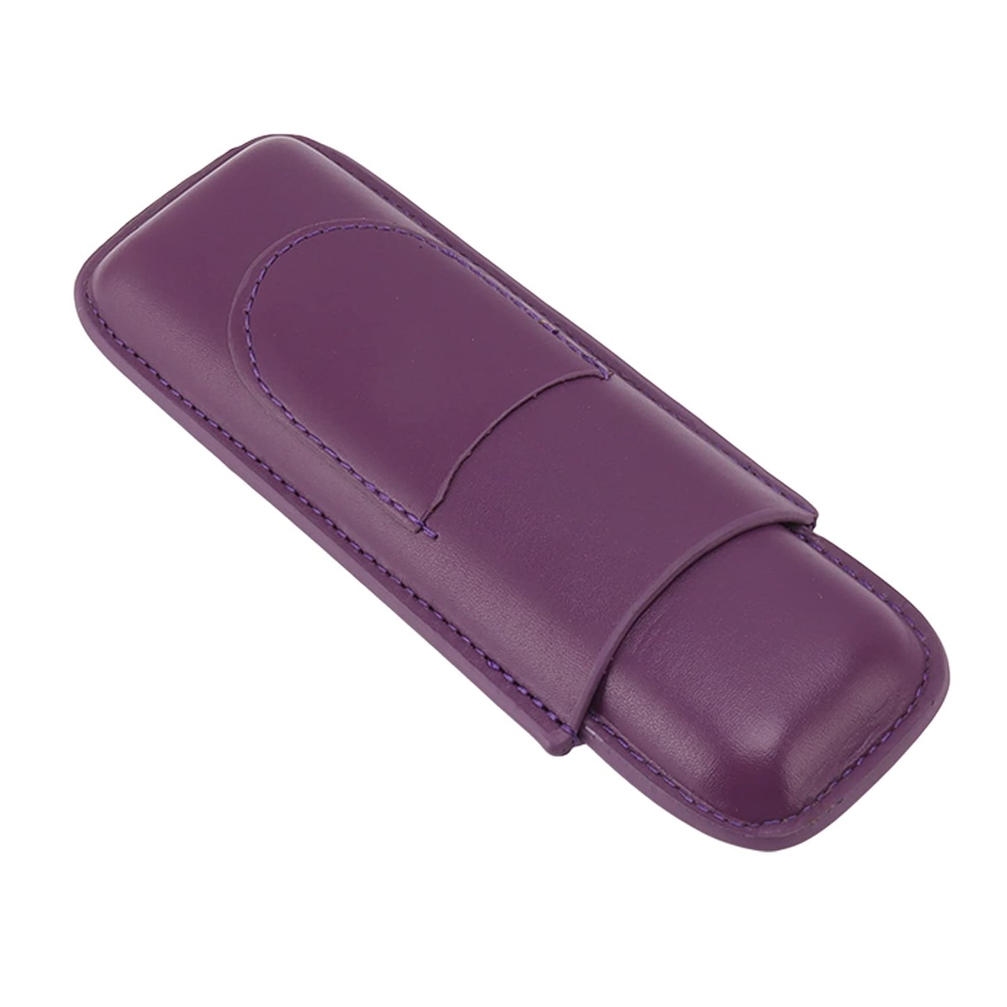 OEBUAFI 2 Finger Faux Leather Cigar Case, Premium Soft Touch Travel Holder with Front Pocket for Cutter, Elegant Sewing Technology Lightweight Durable Men (Purple)