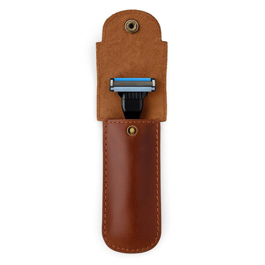 PavinCrafter Full Grain Leather Razor Cover | Double Edge Razor Case | Handmade Safety Razor Protector Sheath for Travel & Storage | Barber Shaving Accessory for Men – Tan