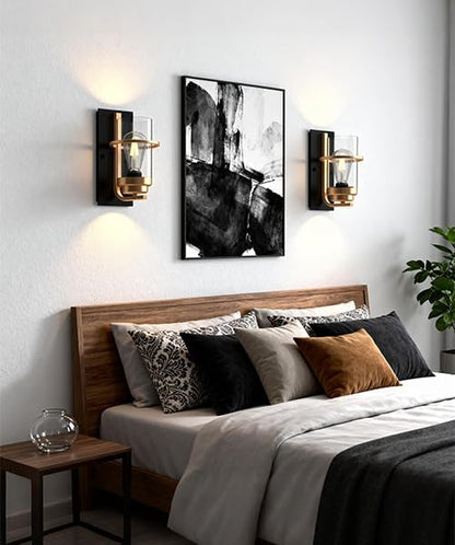 Black and Gold Sconces,Small Bathroom Wall Sconces,Elegant Gold Sconces,Vanity Wall Light Single(Bulbs not Included)