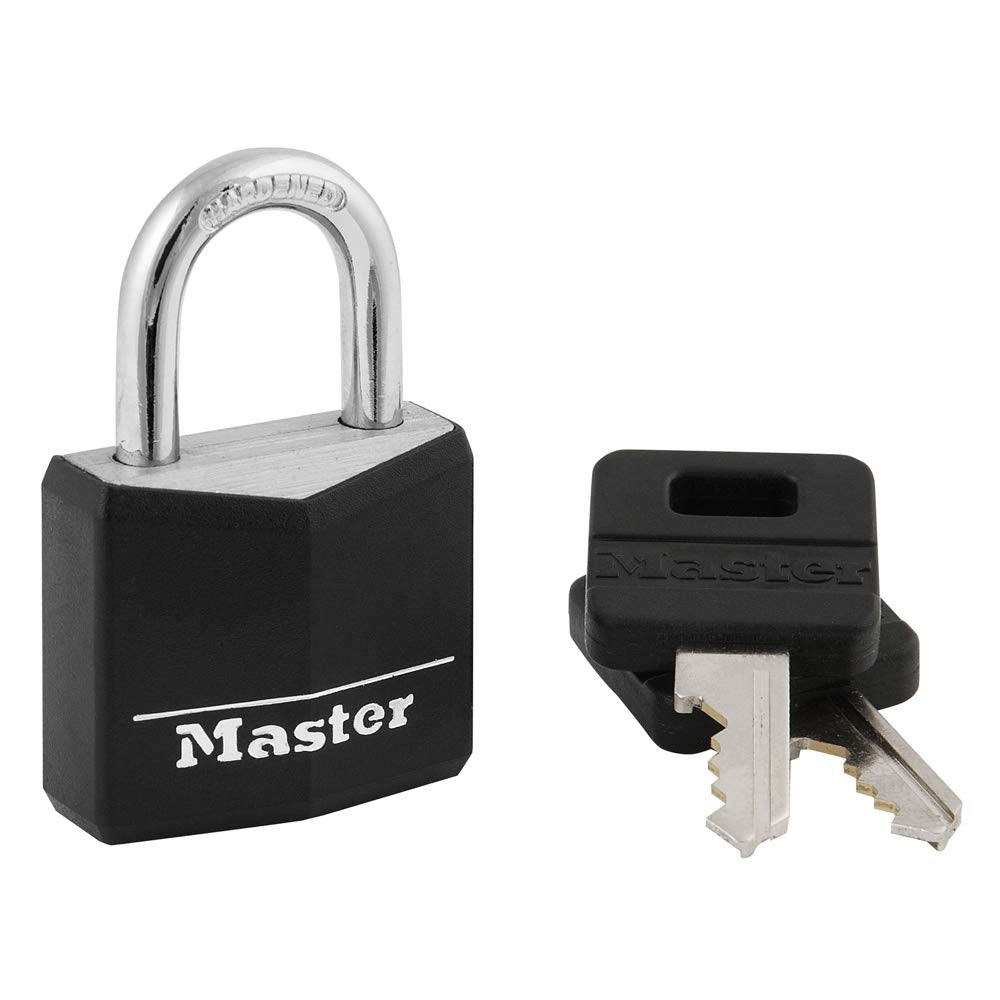 Master Lock 131D 1-3/16" Wide Covered Aluminum Keyed Padlock, One Pack, Black