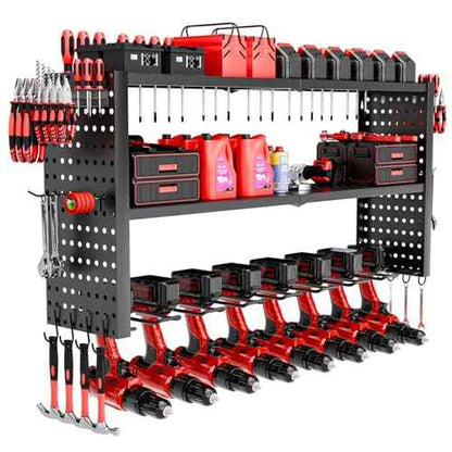 Power Tool Organizer Wall Mount, 3 Layer Heavy Duty Garage organizer Loads 260lbs, Tool Organizers with 8 Drill Hanger, Battery Tools Holder Garage Storage Organization for Workbench, Pegboard, Shed