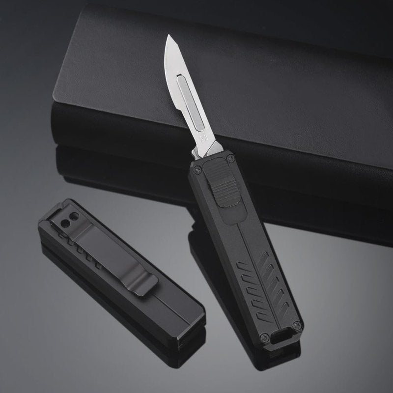 cckk Utility Knife, Aluminium Alloy Pocket Knife with Clip, Black Pocket Knife, EDC Razor Knife with 20PCS #23 Blades