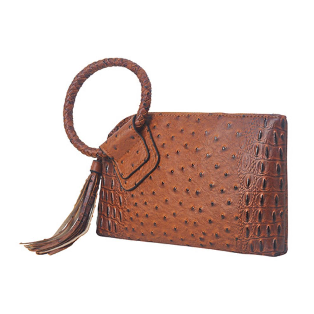 NGIL Women Mini Wristlet Purse, Fashion Faux Leather Mini Purse With Fringe Tassel, Wristlet Wallet Women's Mini Handbag (Brown-Faux Crocodile)