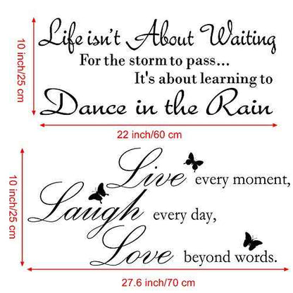 Zonon 2 Sheets Live Every Moment Laugh Every Day Love Beyond Words Stickers Vinyl Wall Decals Motivational Wall Quote Sayings Stickers Inspirational Quote Butterfly Wall Home Decors