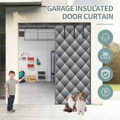 Garage Door Screen for Winter, Sunmoxia 9 * 7Ft Magnetic Thermal Insulated Door Curtain, Upgraded Oxford Cloth Filled with Thicken Polyester Fiberfill, Windproof Insulation Cover Blanket (Grey)
